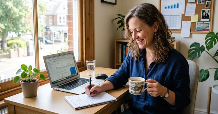 Marketing manager planning how to switch web design agency with a checklist and laptop